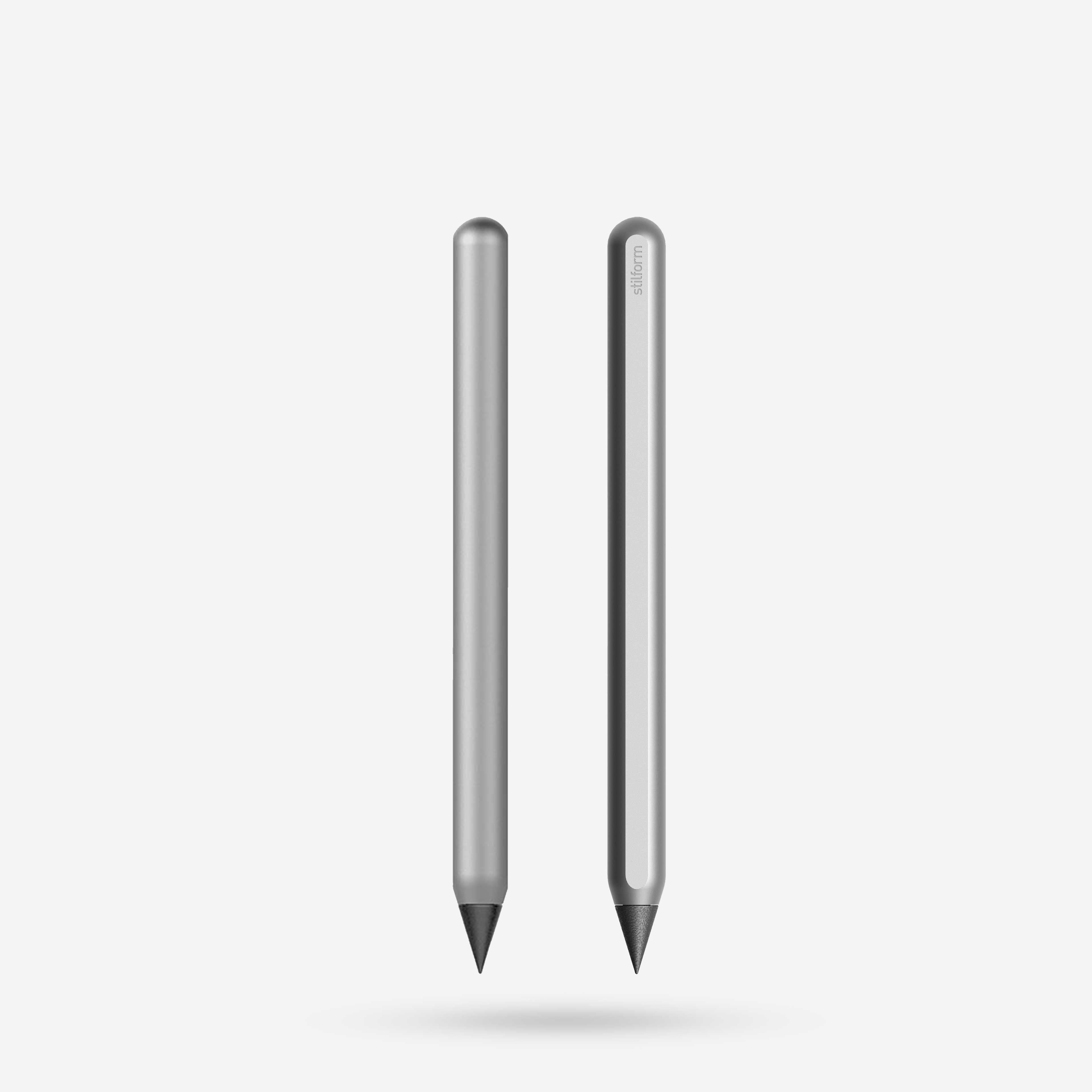 AEON Pure Aluminium-Bleistift in Comet Grey mit Graphit-Spitze, Vorder- und Rückansicht freigestellt