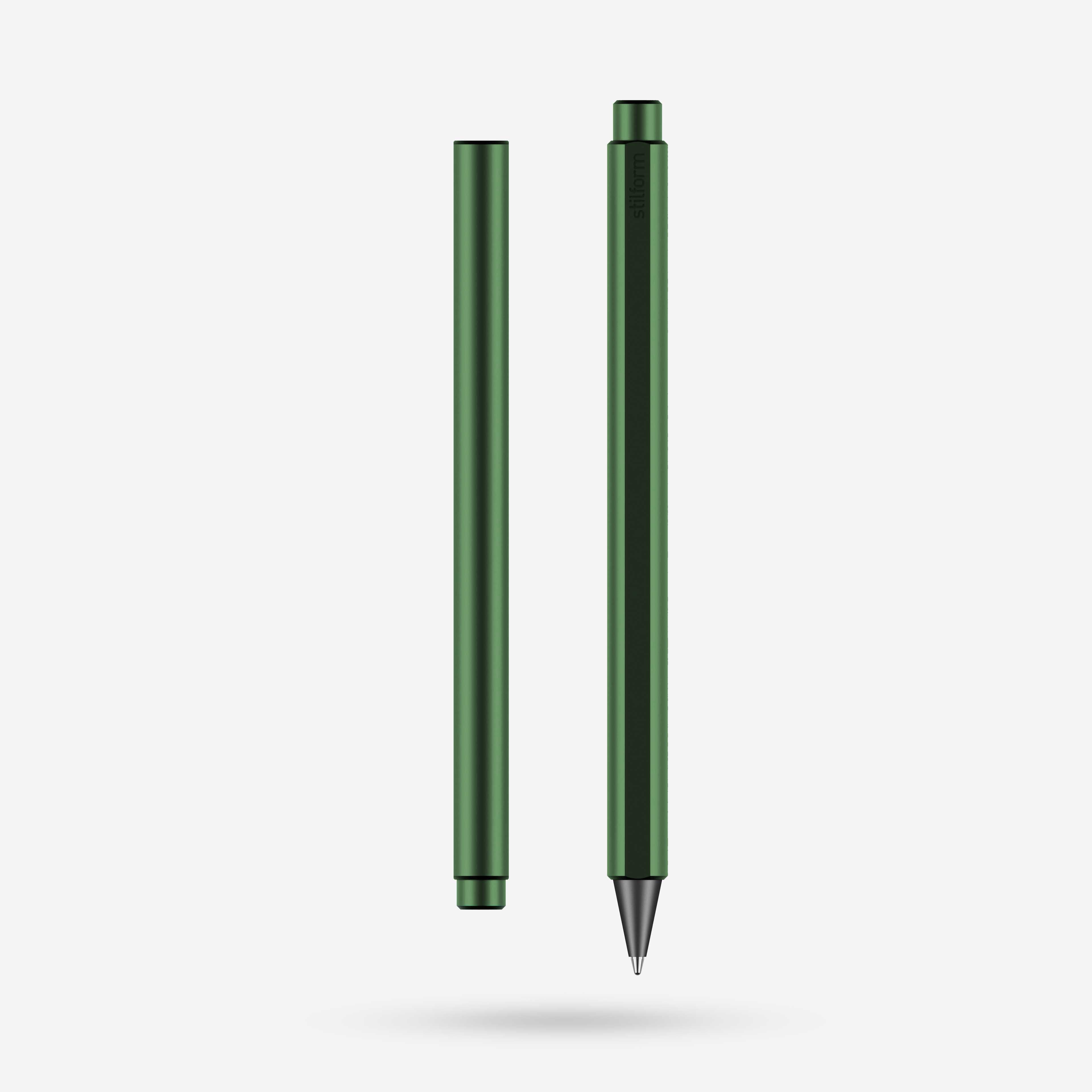 Tintenroller Aluminium Flow in Aurora Green, Vorder- und Rückansicht freigestellt