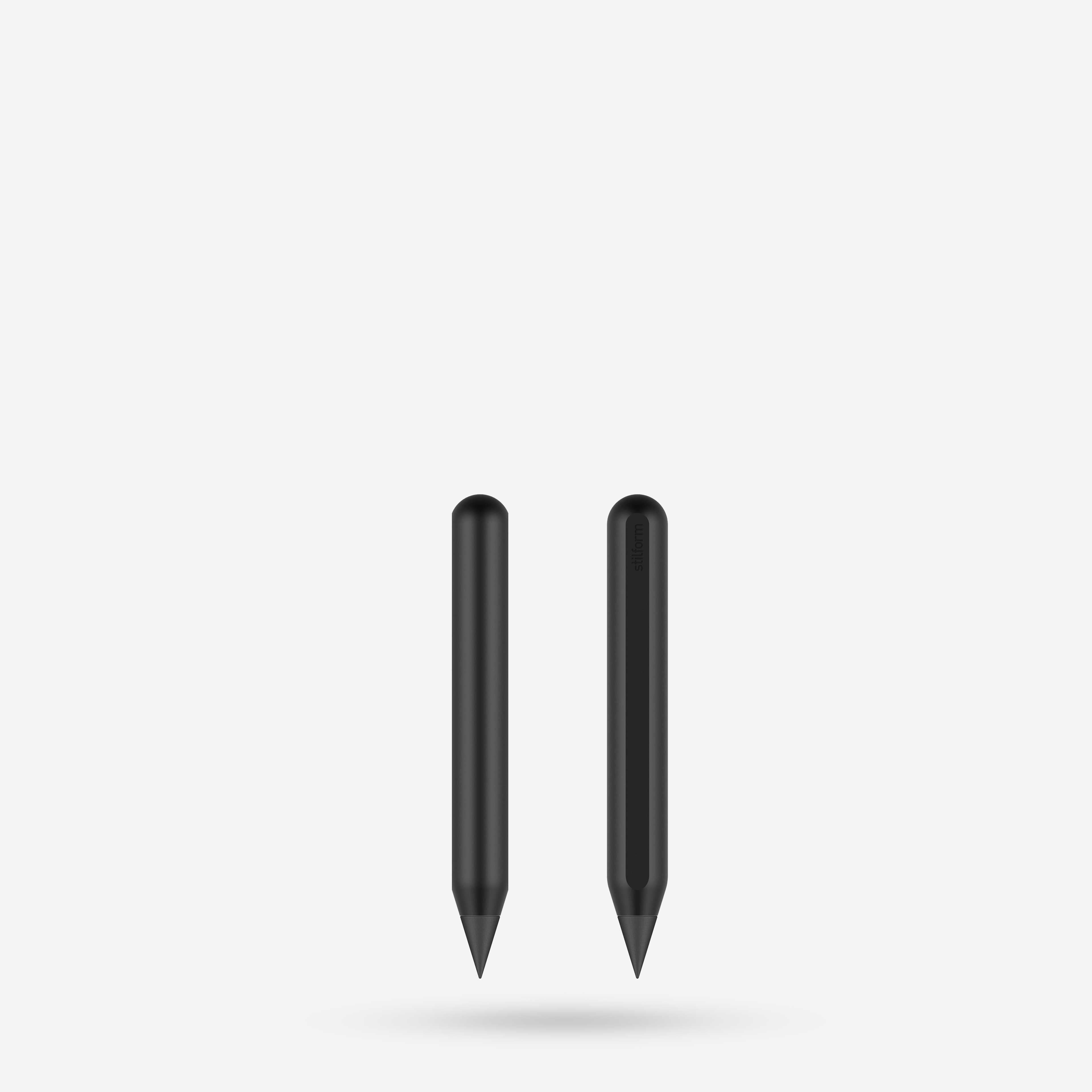 AEON Nano Aluminium-Bleistift in Warp Black mit Graphit-Spitze, Vorder- und Rückansicht freigestellt