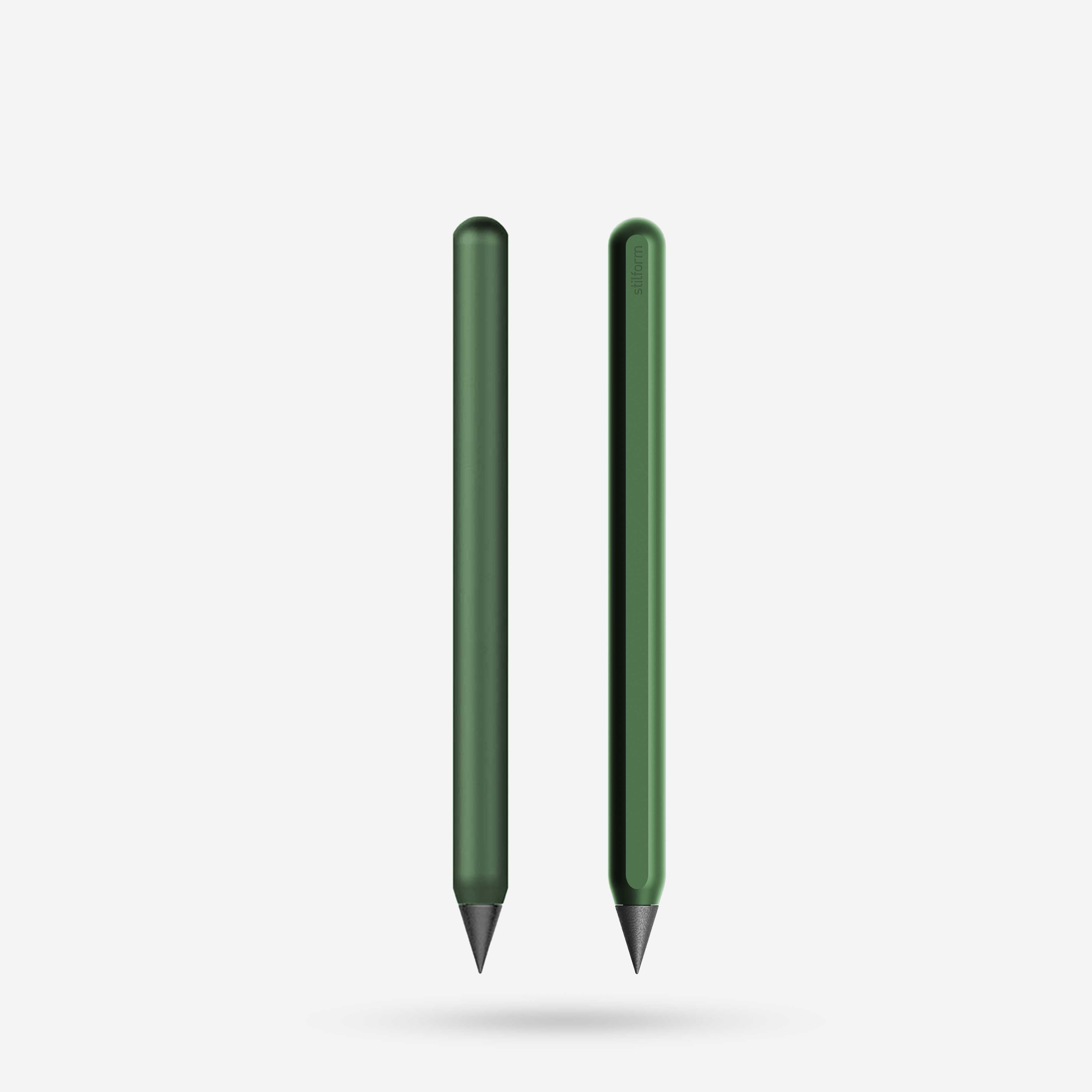 AEON Pure Aluminium-Bleistift in Aurora Green mit Graphit-Spitze, Vorder- und Rückansicht