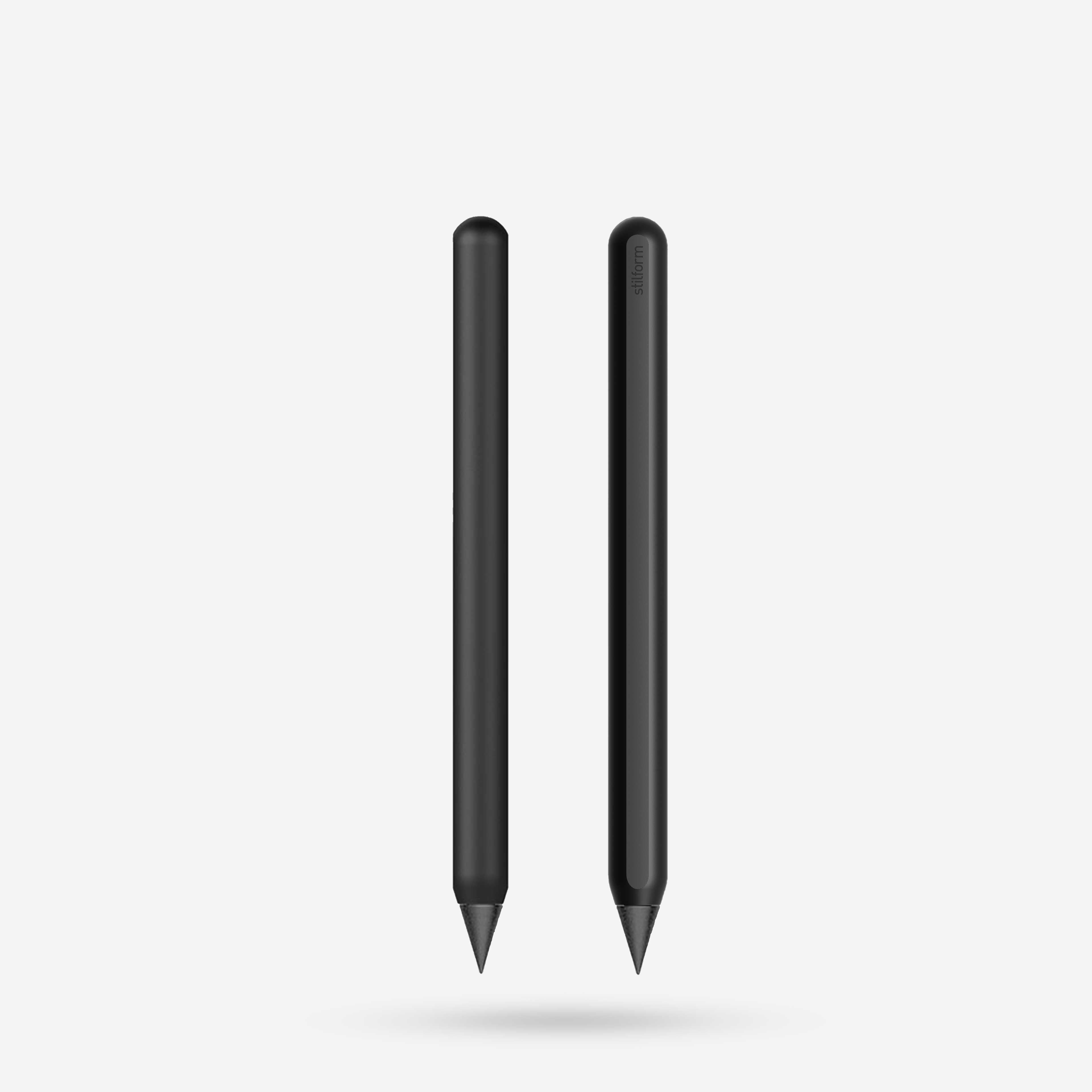 AEON Pure Aluminium-Bleistift in Warp Black mit Graphit-Spitze, Vorder- und Rückansicht